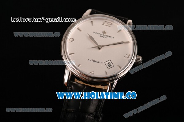 Vacheron Constantin Patrimony Miyota 9015 Automatic Steel Case with White Dial Silver Arabic Numeral/Stick Markres and Black Leather Strap - Click Image to Close